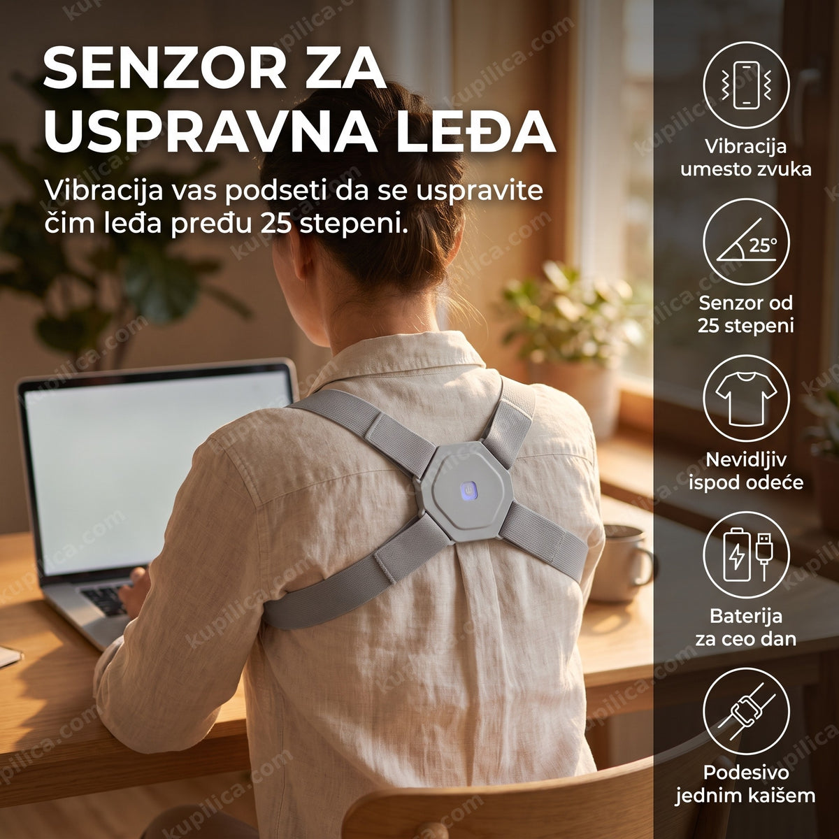 korektor za leđa sa senzorom na osobi za radnim stolom, benefiti proizvoda