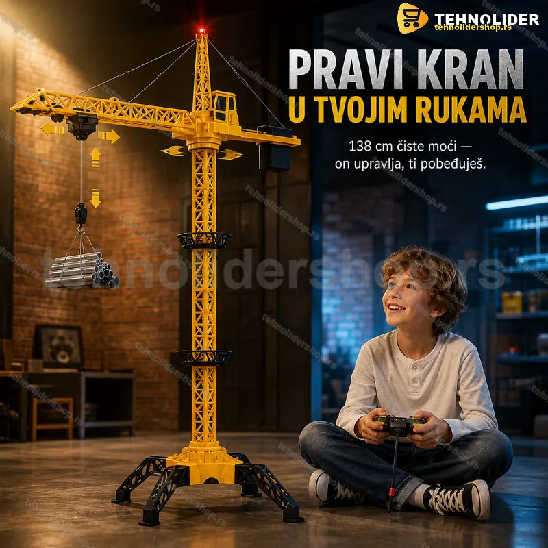 kran na daljinsko upravljanje 138 cm — sastavljen model sa metalnom kukom