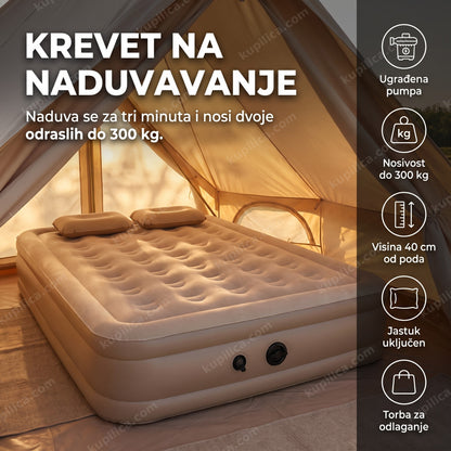 Naduvani krevet za dvoje u šatoru sa vidljivom ugrađenom pumpom