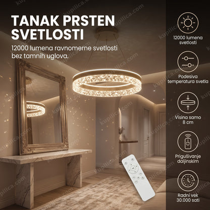 kristalni luster prsten sa odsjajima svetlosti u elegantnom hodniku, benefiti proizvoda
