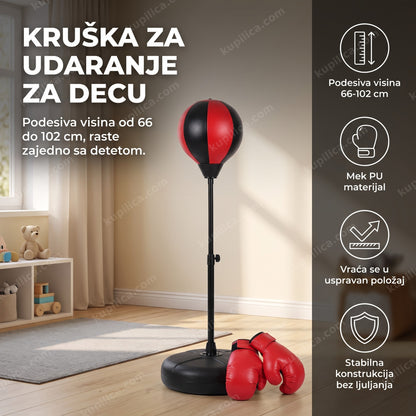 kruška za udaranje za decu u praznoj dečijoj sobi, rukavice okačene pored, benefiti proizvoda