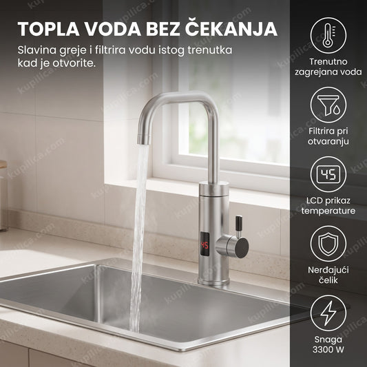 kuhinjska slavina sa grejačem vode i LCD displejom iznad sudopere