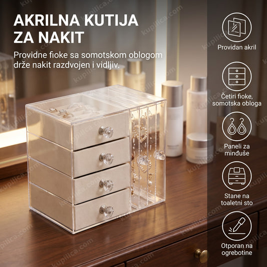 Providna akrilna kutija za nakit sa 4 fioke na toaletnom stolu, benefiti proizvoda