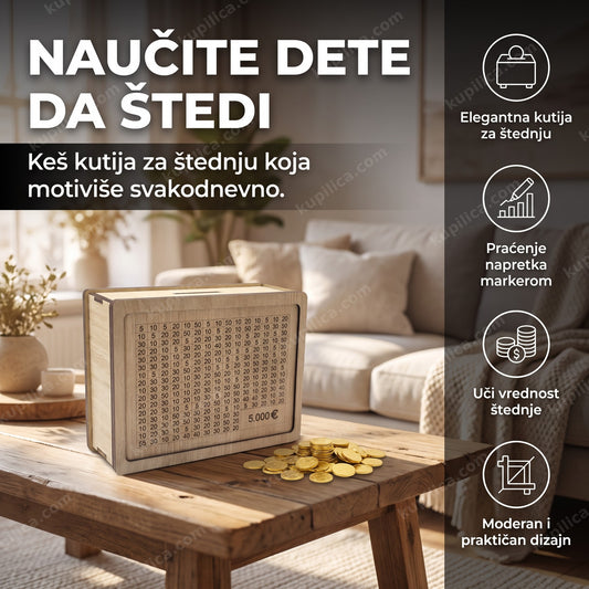 drvena kutija za štednju sa kovanicama na stolu, benefiti proizvoda