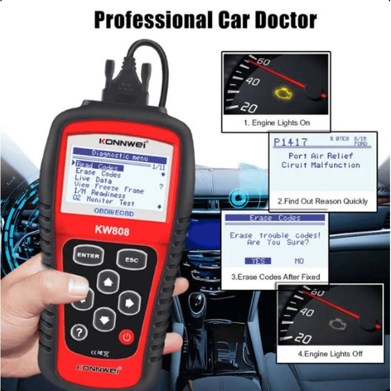 KW808 auto dijagnostika OBD2 — pregled
