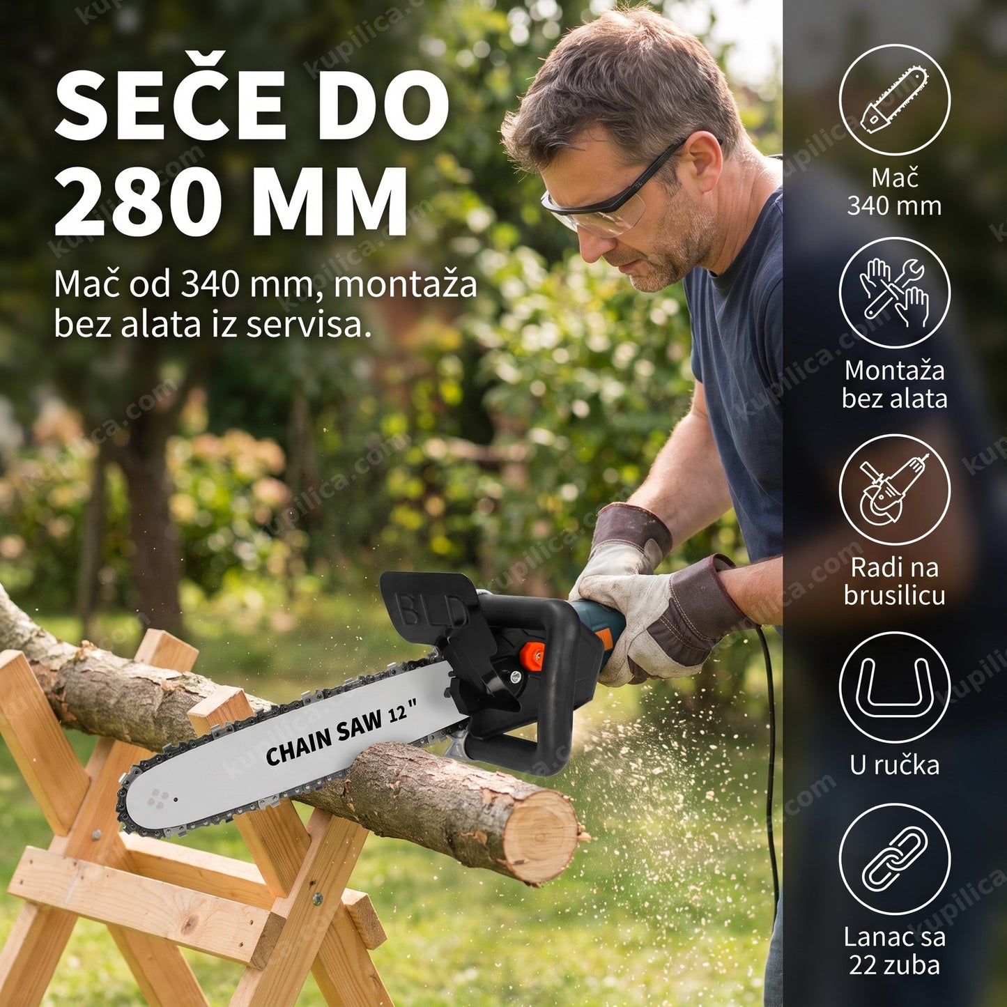 lančana testera adapter za brusilicu — muškarac seče granu u dvorištu brusilicom sa lančanim adapterom