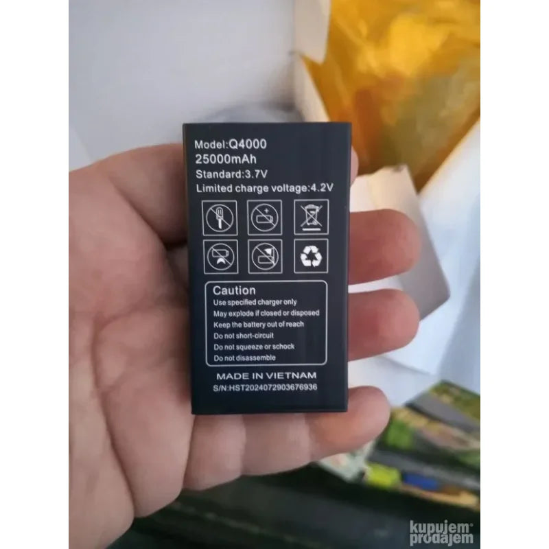 baterija modela Q4000 od 25000 mAh sa upozorenjima za rukovanje