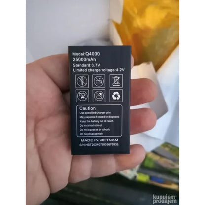 baterija modela Q4000 od 25000 mAh sa upozorenjima za rukovanje