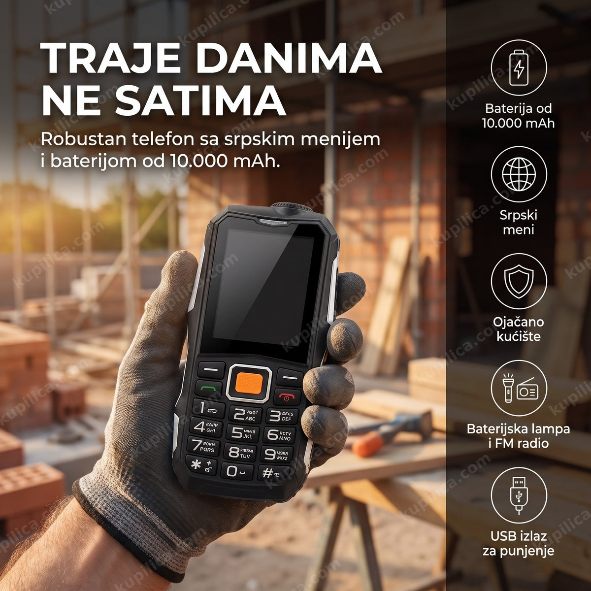 landrover telefon c9 dual sim u ruci na gradilištu, benefiti proizvoda