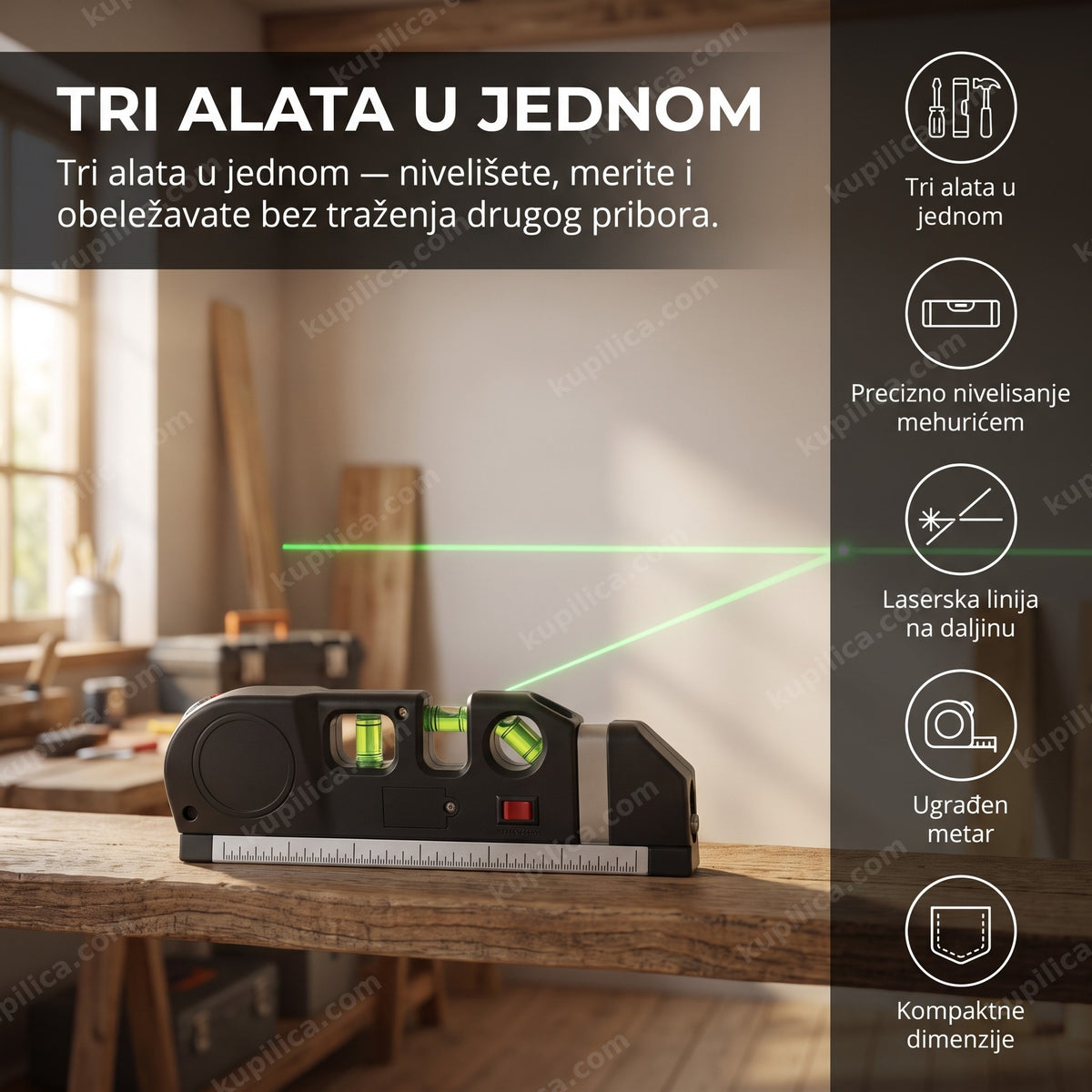 laserska libela 3 u 1 sa zelenom laserskom linijom na zidu, benefiti proizvoda