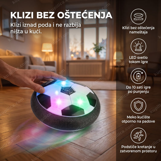 lebdeća lopta za decu sa led svetlima lebdi iznad parketa u dnevnoj sobi, benefiti proizvoda