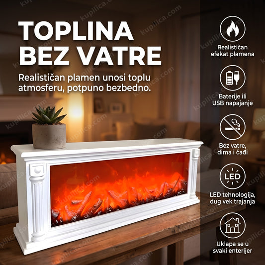 led kamin sa efektom vatre na polici u dnevnoj sobi, benefiti proizvoda