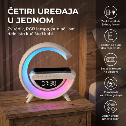 led lampa 6u1 sa bluetooth zvučnikom na noćnom stočiću uveče — benefiti proizvoda
