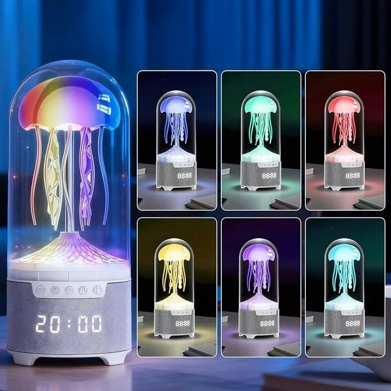 meduza lampa u šest varijanti boja svetla sa prikazanim satom 20:00
