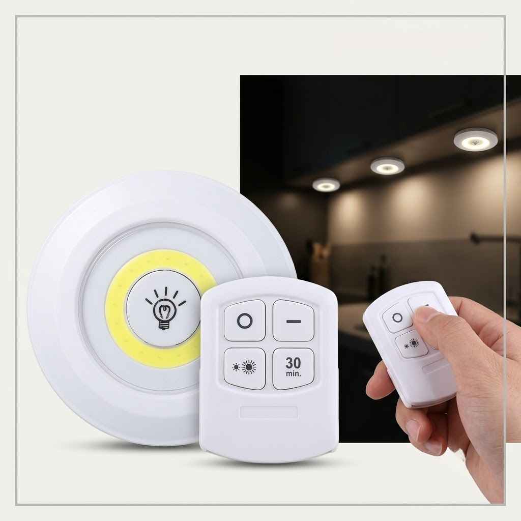 LED lampa na baterije sa daljinskim — okrugla LED lampa sa daljinskim upravljačem i prikaz ispod kuhinjskih elemenata