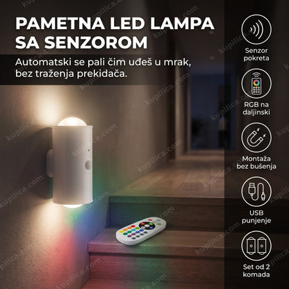 Bela LED lampa sa senzorom pokreta osvetljava noćni hodnik, prikaz benefita proizvoda