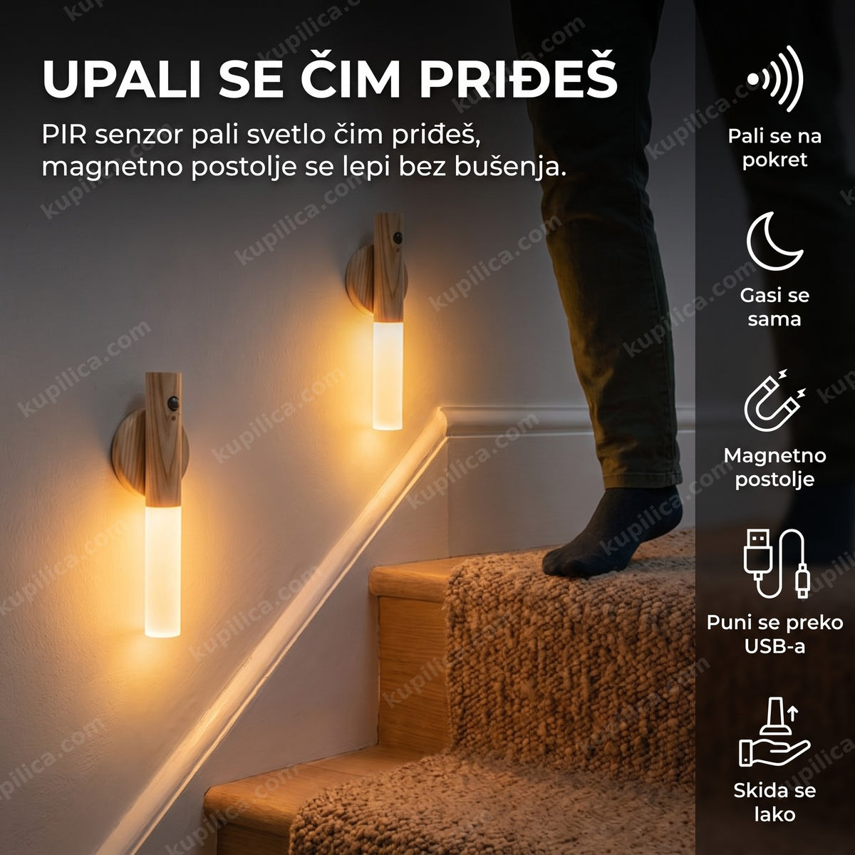 led lampa sa senzorom pokreta smartlight montirana na zidu u hodniku, benefiti proizvoda