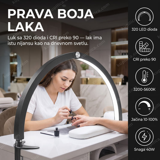 led lampa za manikir hd-m10x — manikirka radi ispod luka sa 320 led dioda iznad ruku, cri preko 90 za tačnu boju laka