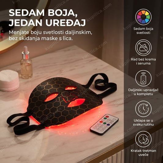 led maska za lice sa sedam boja svetlosti na stočiću
