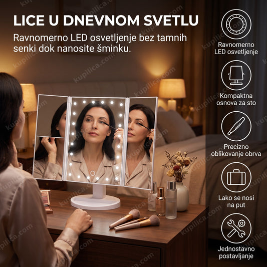 led ogledalo za šminkanje na toaletnom stočiću tokom večernje rutine, benefiti proizvoda