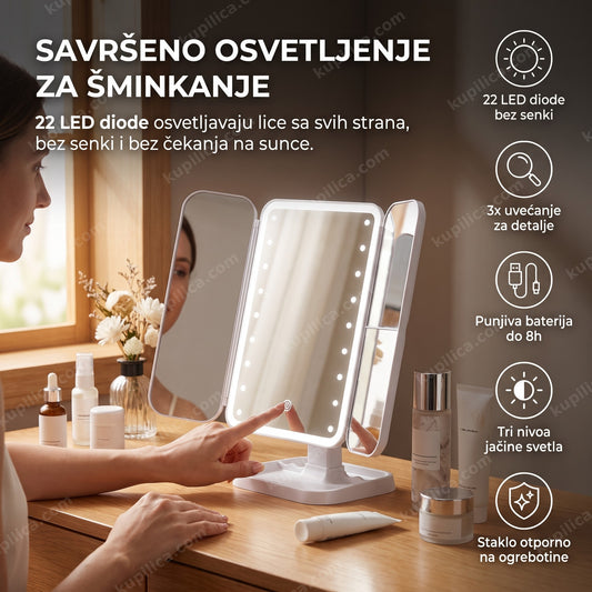 led ogledalo za šminkanje sa 22 diode na toaletnom stočiću, benefiti proizvoda