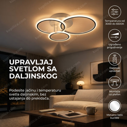 LED plafonjera sa daljinskim upravljačem osvetljava modernu dnevnu sobu, benefiti proizvoda