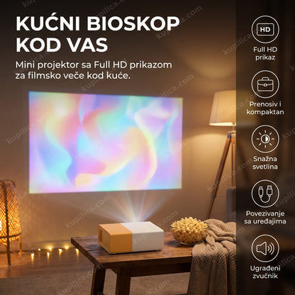 led projektor prikazuje filmsko veče u dnevnoj sobi, benefiti proizvoda