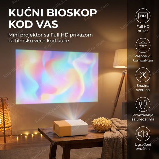 led projektor prikazuje filmsko veče u dnevnoj sobi, benefiti proizvoda