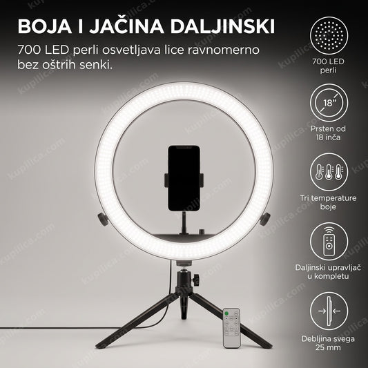 led prsten za fotografisanje 18 inča na stativu u studiju