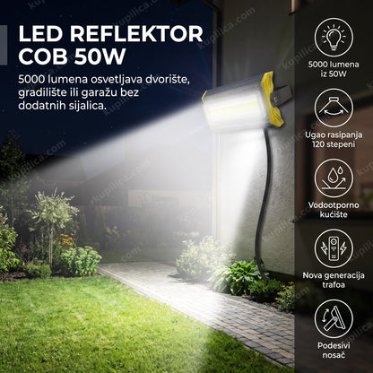 led reflektor cob 50w osvetljava fasadu i dvorište noću, benefiti proizvoda