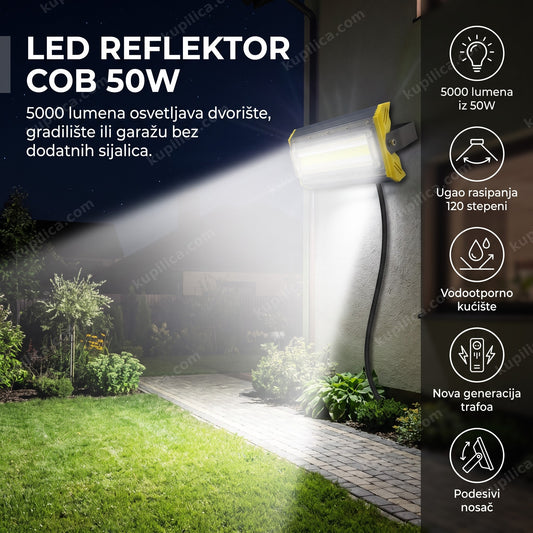 led reflektor cob 50w osvetljava fasadu i dvorište noću, benefiti proizvoda