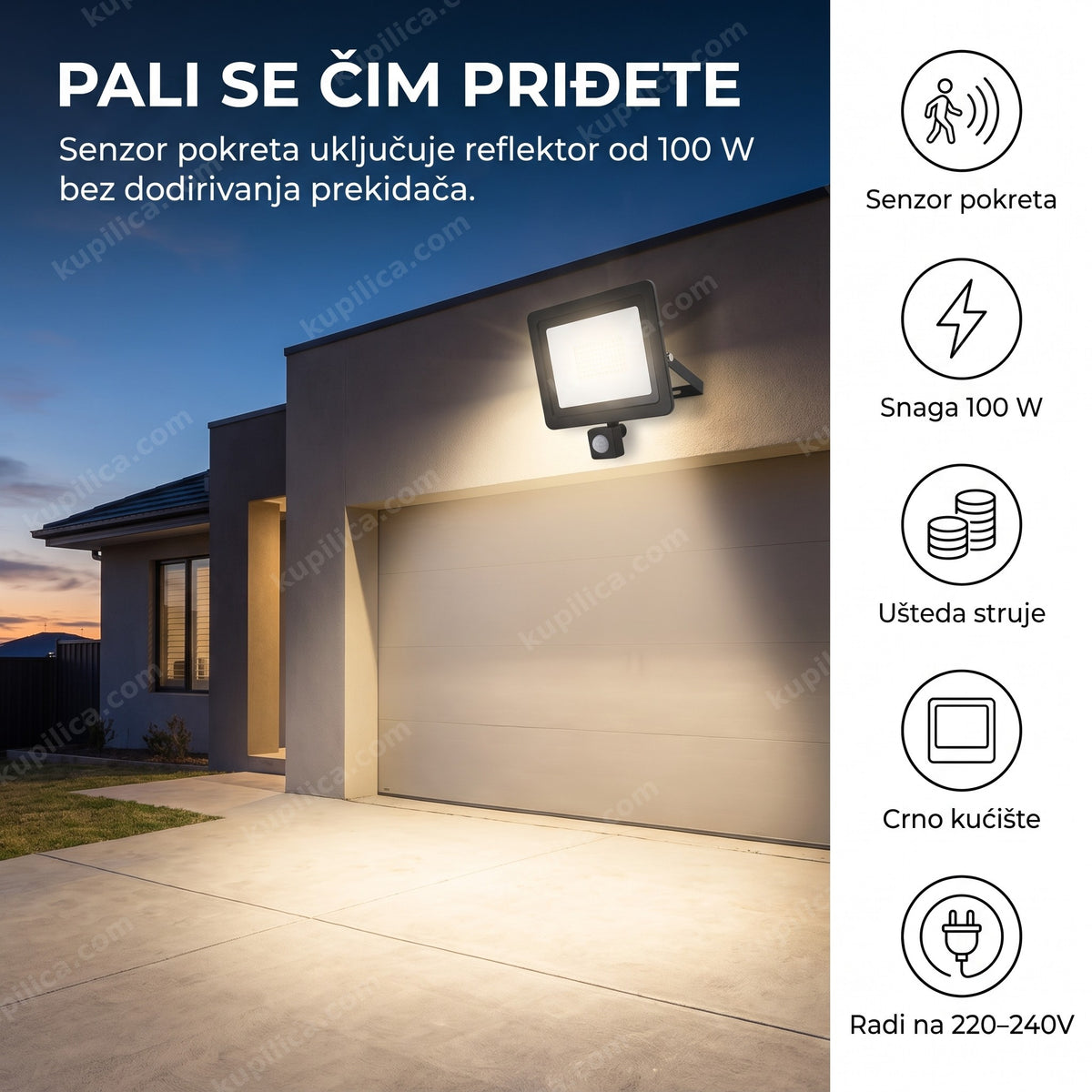 led reflektor sa senzorom pokreta montiran na fasadi kuće iznad ulaznih vrata