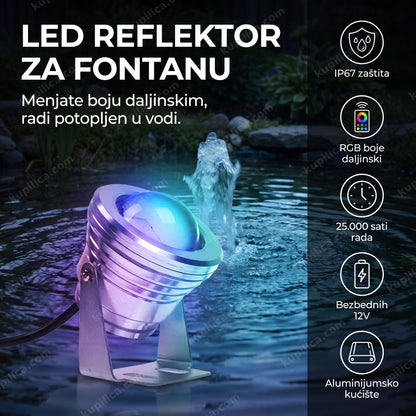 LED reflektor za fontanu osvetljava dvorište noću RGB bojama