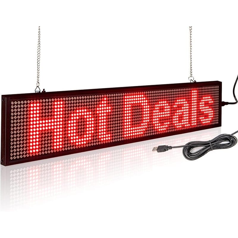 led reklama sa tekstom crvena, natpis hot deals visi na lancima