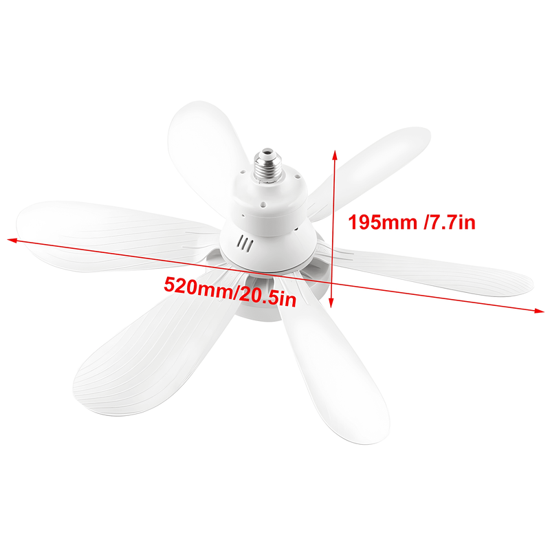 tehnički crtež dimenzija led ventilatora sa sijalicom, 520 mm širina