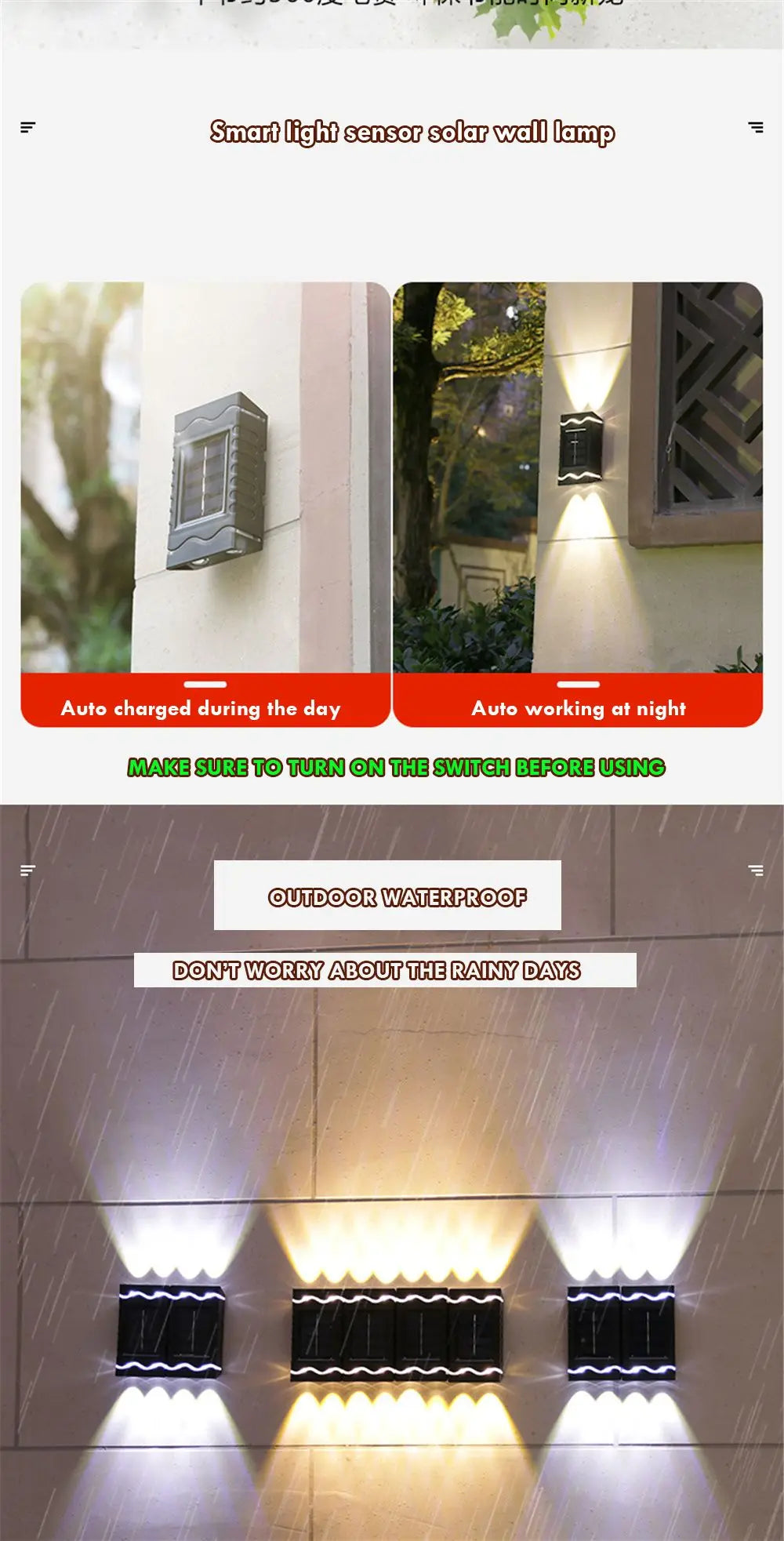 led solarne zidne lampe set — detalj 2