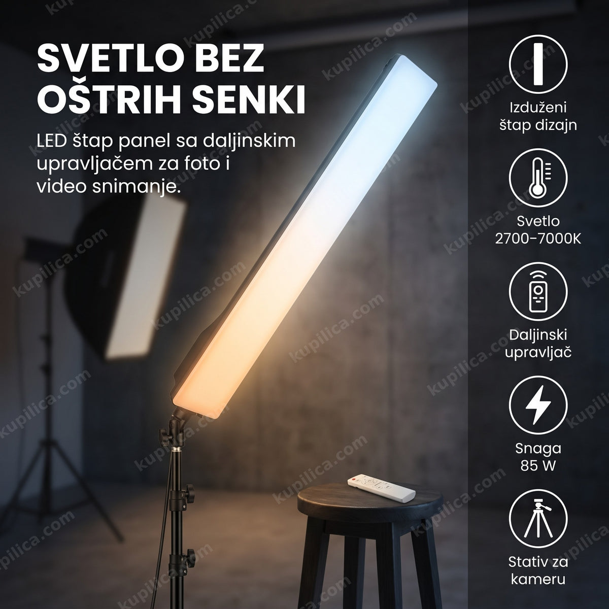 led štap panel za foto i video snimanje na stativu u studiju