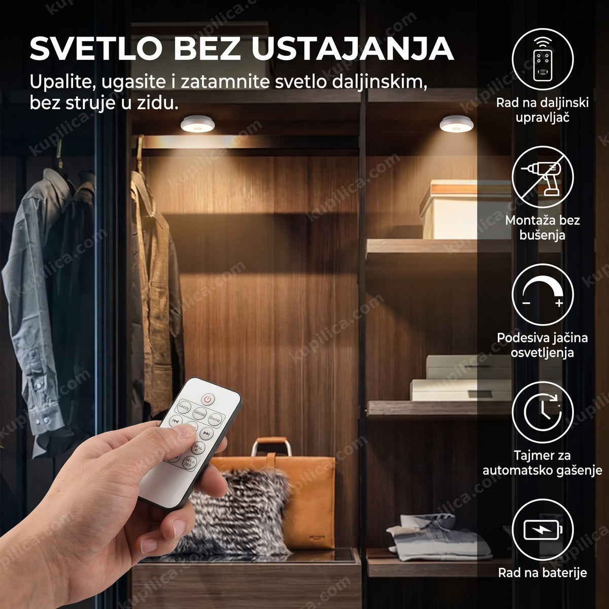 led svetla sa daljinskim upravljačem osvetljavaju policu u ormanu, benefiti proizvoda