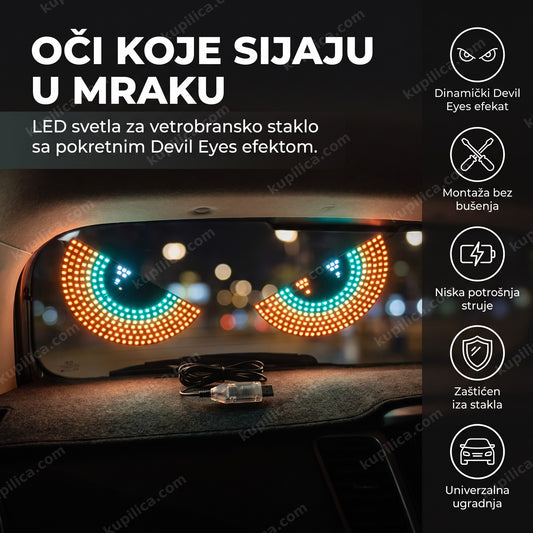 narandžasto-zelena led svetla za vetrobransko staklo automobila noću