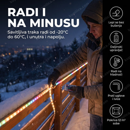 RGB LED traka od 5m sa daljinskim upravljačem postavljena na terasi