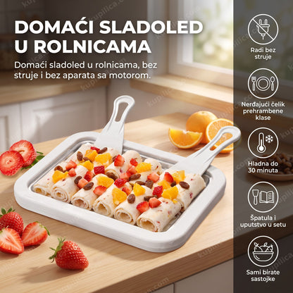 ledena tačna za sladoled sa rolnicama sladoleda i voćem u kuhinji, benefiti proizvoda
