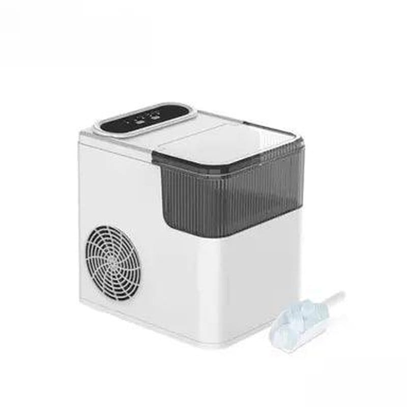 beli ledomat sa digitalnim displejom, ventilatorom i kašikom za led