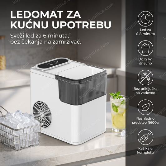 Ledomat za kućnu upotrebu sa kockicama leda i limunadom u kuhinji, benefiti proizvoda