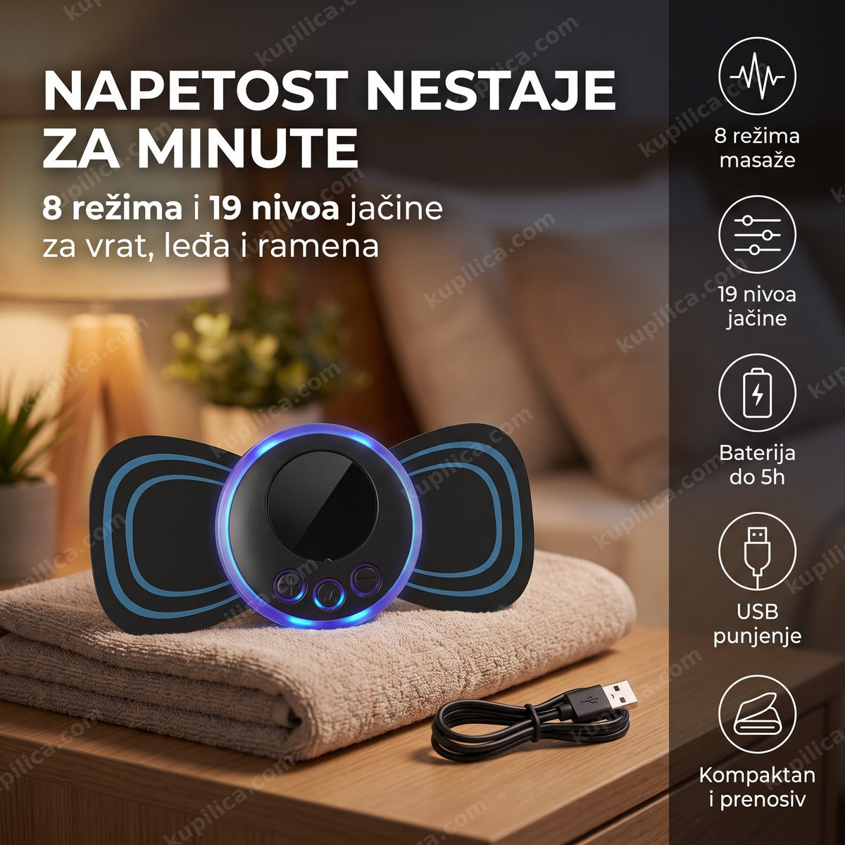 leptir masažer za vrat i leđa sa 8 režima masaže