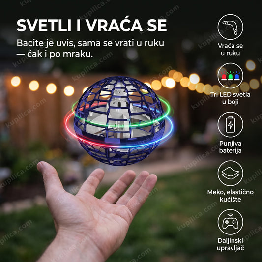 leteća bumerang lopta koja svetli u letu iznad dvorišta uveče, benefiti proizvoda