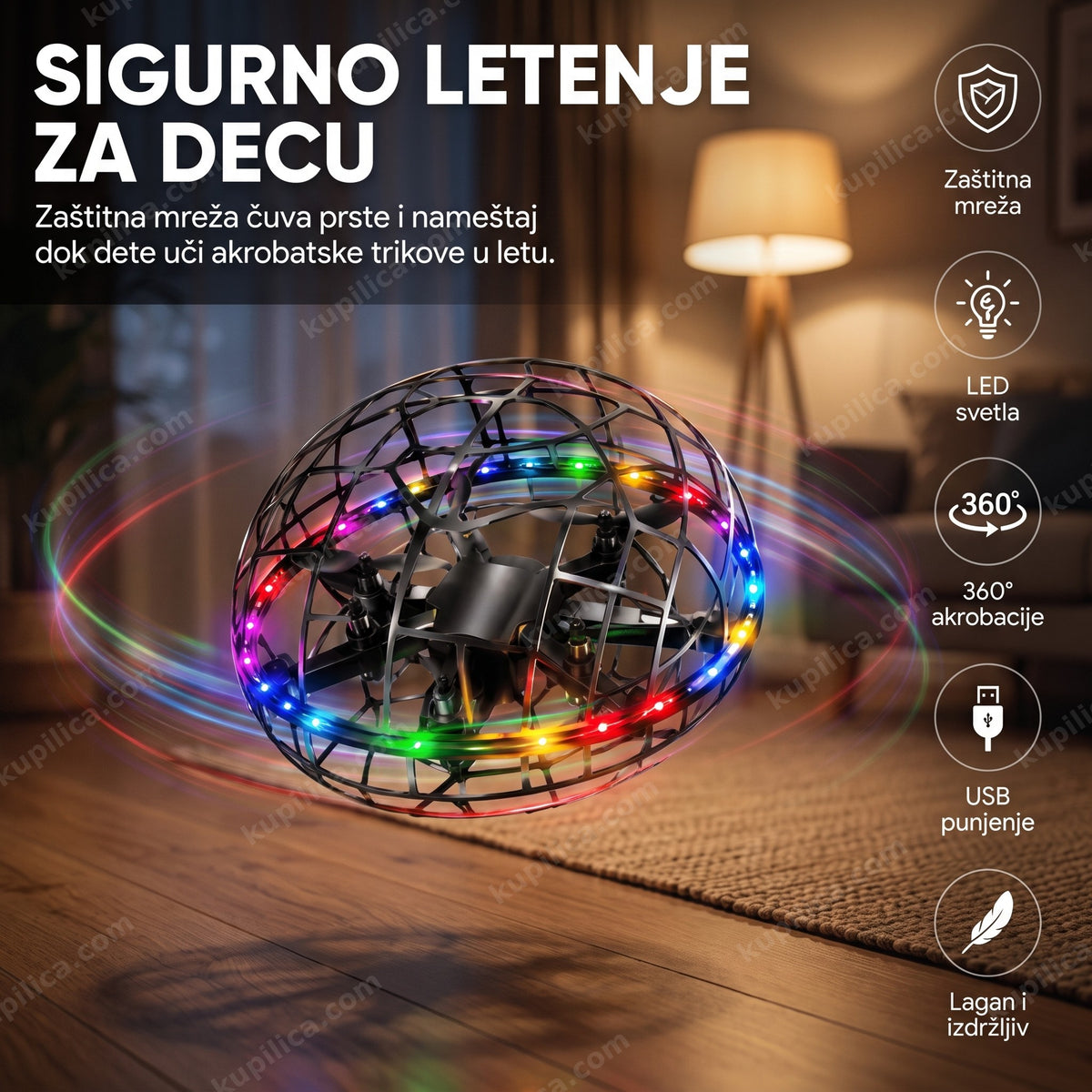 leteća lopta dron za decu — LED hover dron sa zaštitnom mrežom u letu