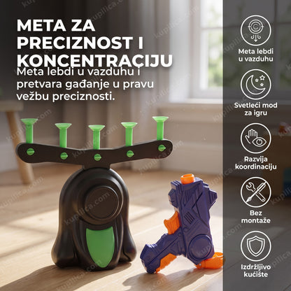 Crno-zelena levitirajuća meta sa gađalom za decu i benefiti proizvoda