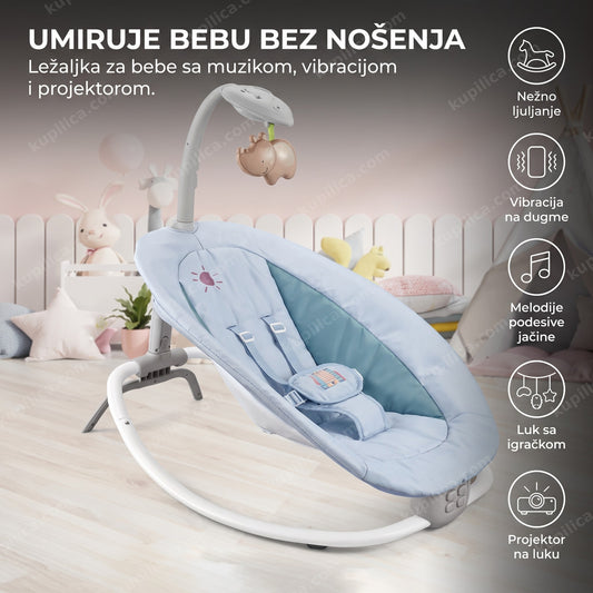 prazna ležaljka za bebe sa lukom i projektorom u dečjoj sobi
