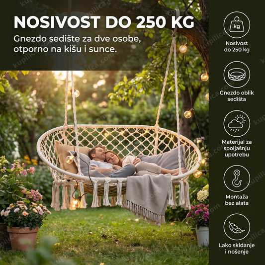 ljuljaška gnezdo okačena u dvorištu sa dvoje odraslih, benefiti proizvoda