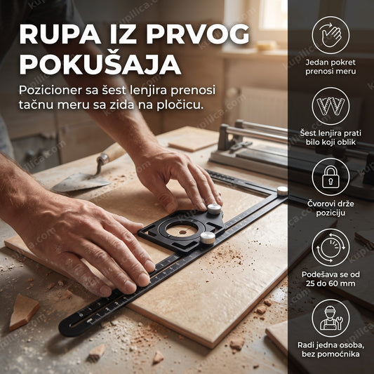 lokator rupa za pločice sa šest lenjira na keramičkoj pločici, benefiti proizvoda